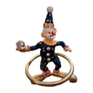 HulaHoop Themed Spoontiques Clown Swarovski Crystals Gold Plating 2.75"Tx2.5"w
